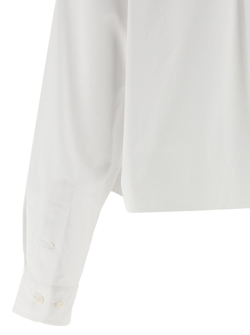 Miu Miu Cropped Cotton Poplin Shirt With Contrast Logo Embroidery