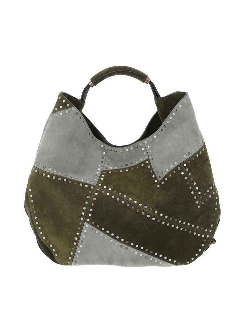 Moschino Green Patchwork Studded Leather Handbag