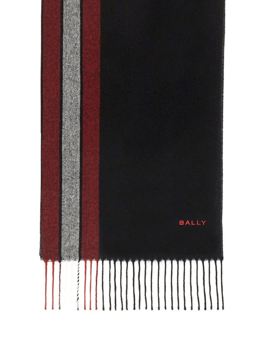 Bally Burgundy/Grey Striped Merino Wool Cashmere Scarf