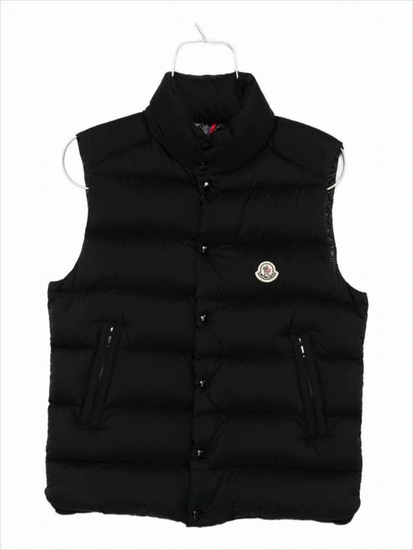 Moncler Black Sleeveless Puffer Vest With Horizontal Quilted Padding