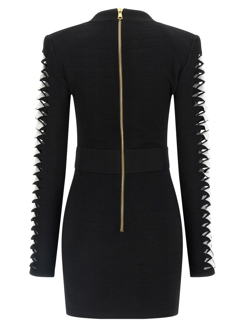Balmain Stretch Viscose Mini Dress With Cut-Out Details And Padded Shoulders