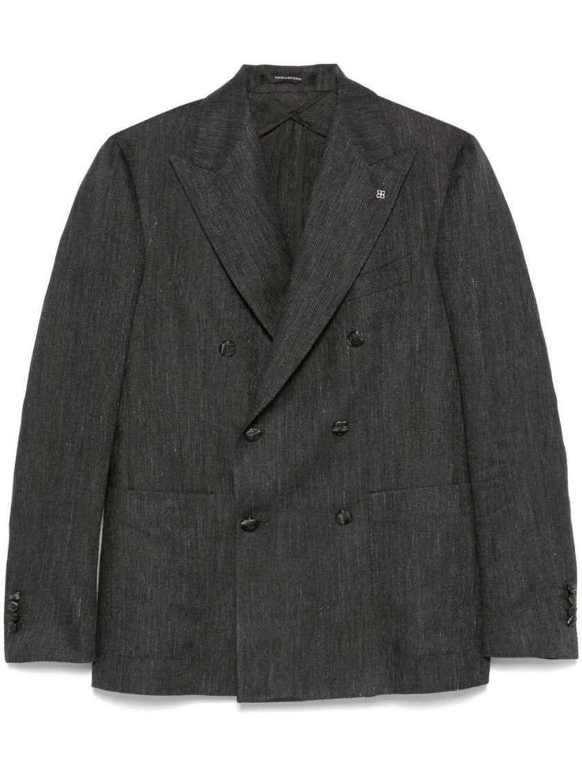 Tagliatore Double-Breasted Textured Linen Jacket
