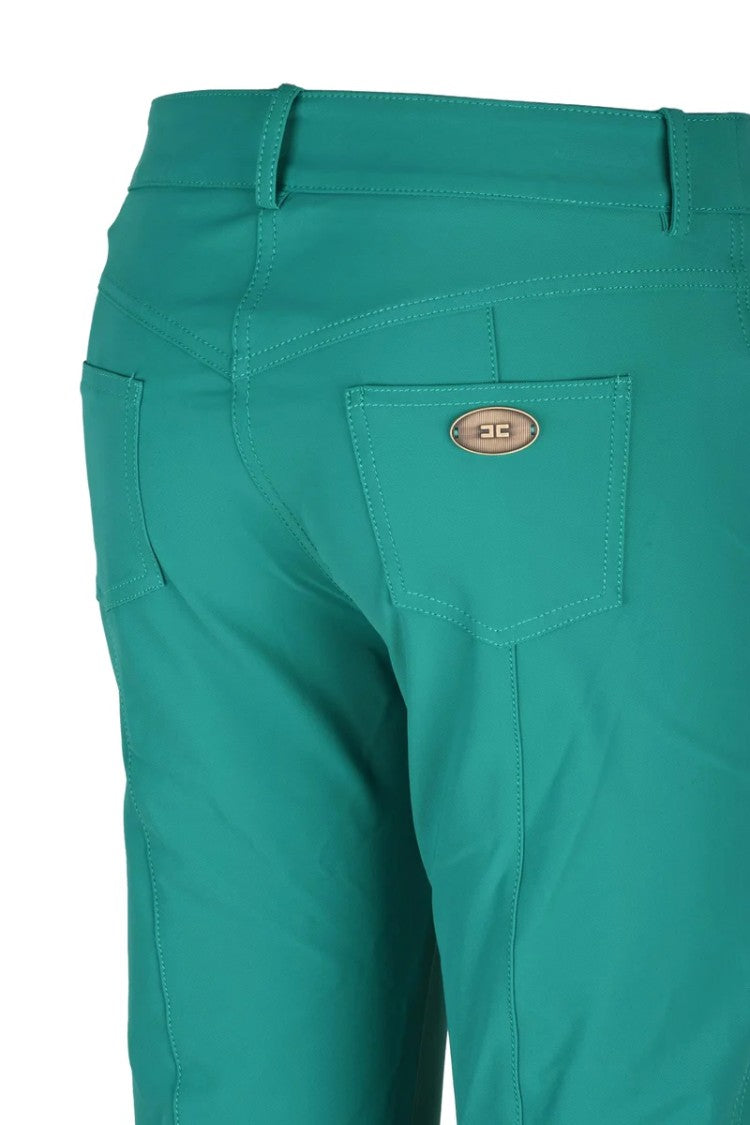 Elisabetta Franchi Cropped Green Trousers With Mid-Rise Waist