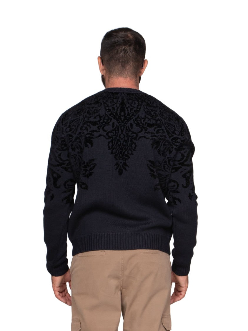 Etro Textured Black Knit Sweater With Velvet Detailing