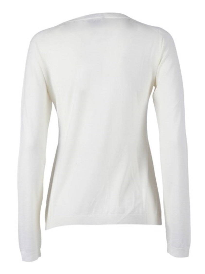 Max Mara Ivory Knit Top With Subtle V-Neckline
