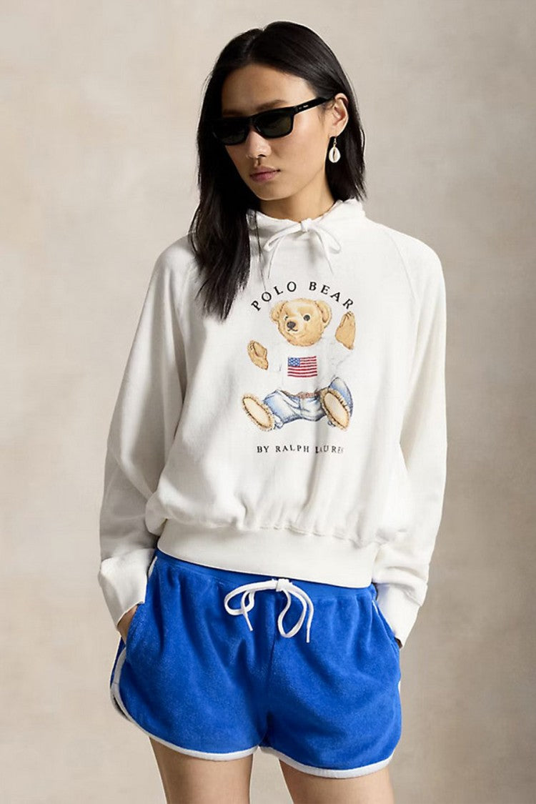 Polo Ralph Lauren White Graphic Printed Cotton-Blend Hoodie