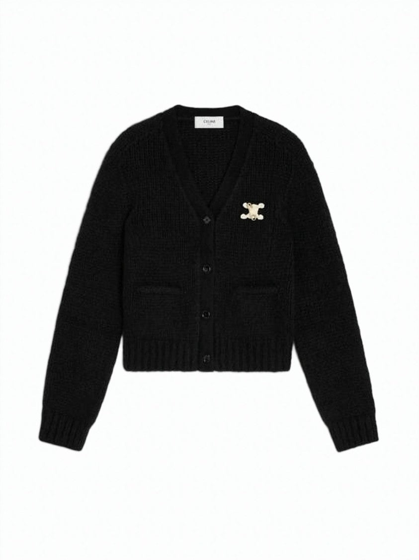 Celine Cropped Black Cardigan In Cashmere-Silk Blend