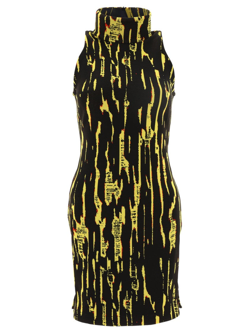 Ambush High-Neck Mini Dress With Bold Jacquard Pattern