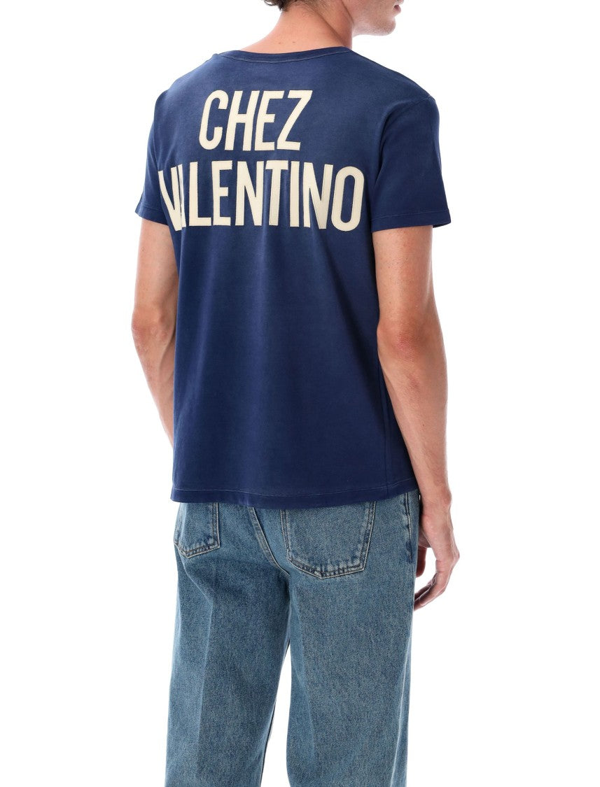 Valentino Garavani Navy Cotton T-Shirt With Chez Print