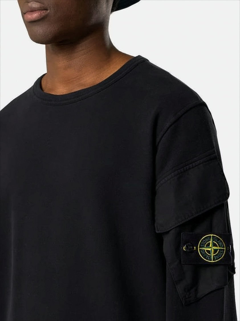 Stone Island Black Crewneck Sweater With Flap Pockets