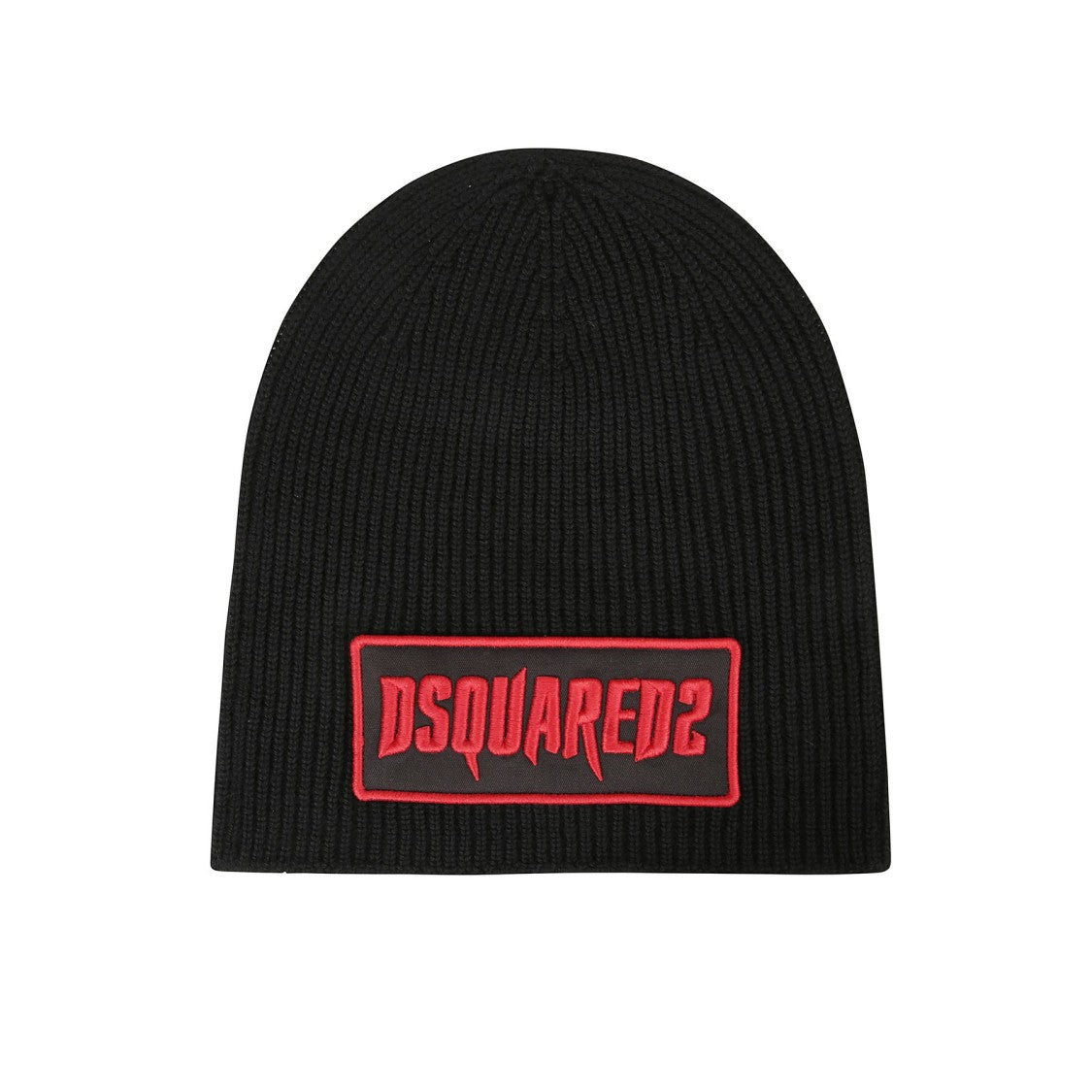 Dsquared2 Ribbed Knit Beanie With Bold Red Detailing