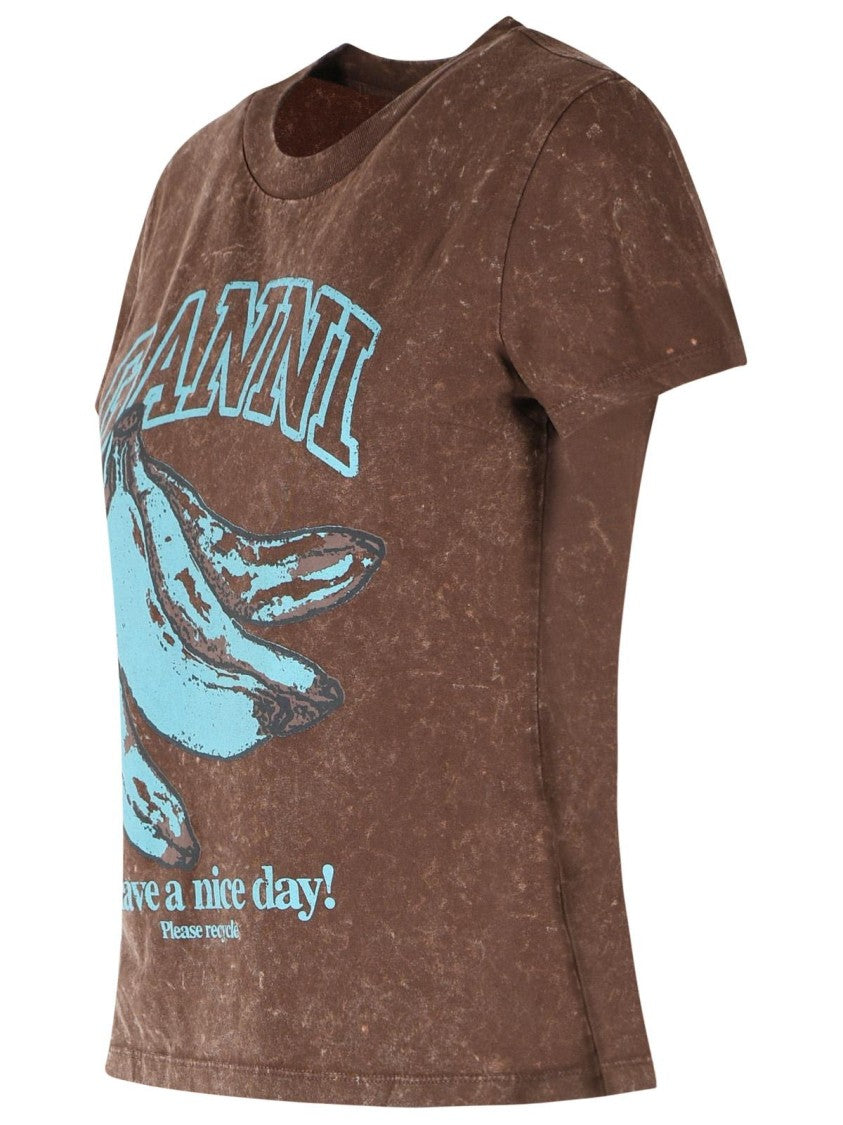 Ganni Brown Cotton T-Shirt