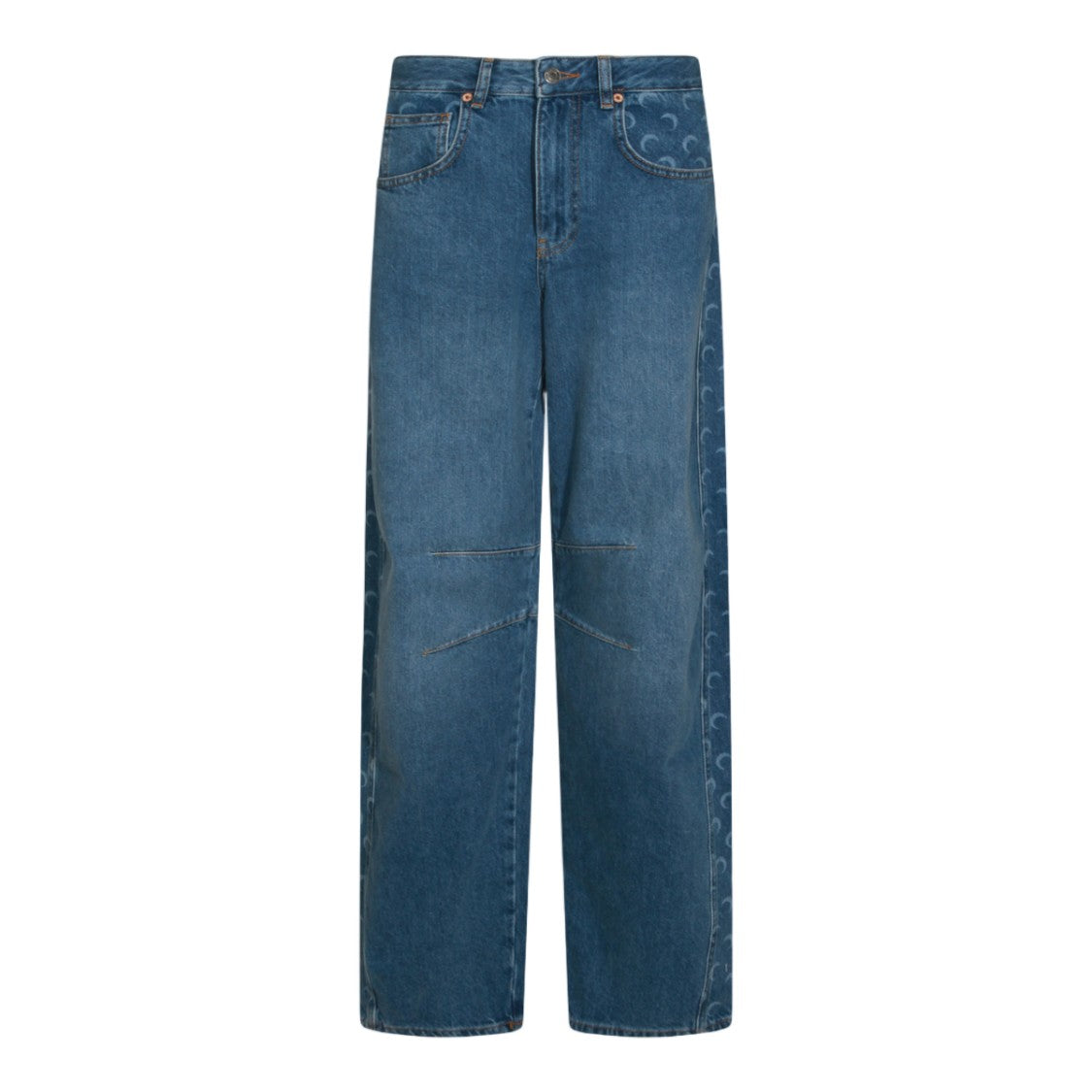 Marine Serre Straight-Leg Jeans With Crescent Moon Patterns And Contrast Stitching