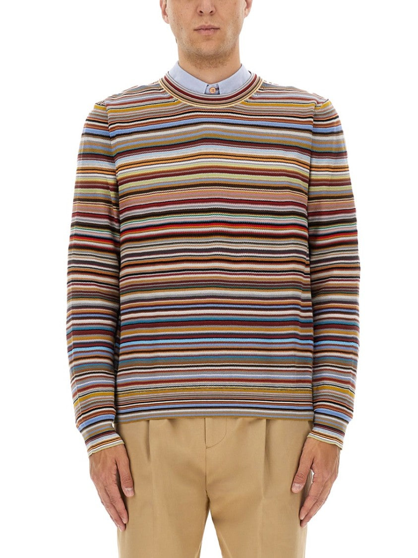 Paul Smith Striped Cotton Shirt With Classic Crew Neckline