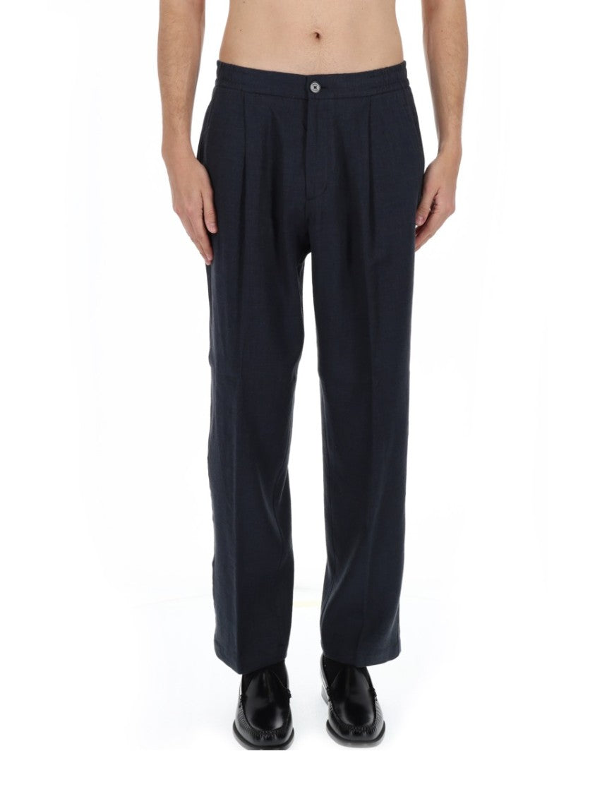 Herno Black Tapered Front Pleats Linen-Blend Formal Pants