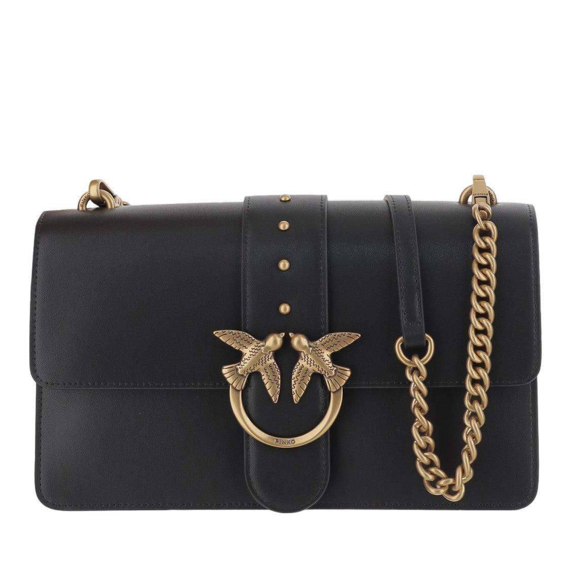 Pinko Black Love One Classic Leather Shoulder Bag