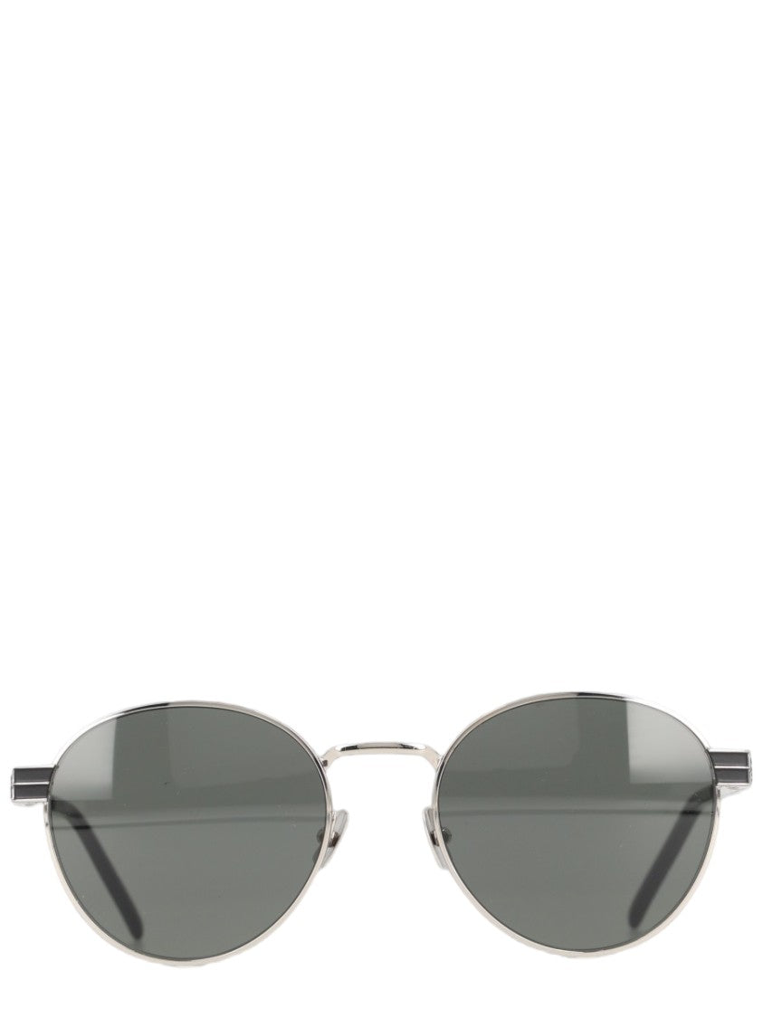 Saint Laurent Black Oval Frame Silver Metal Rim Sunglasses
