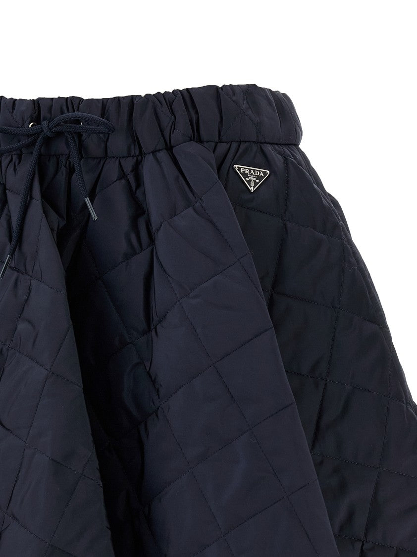 Prada Quilted Midi Skirt With Drawstring Waist And Triangular Logo