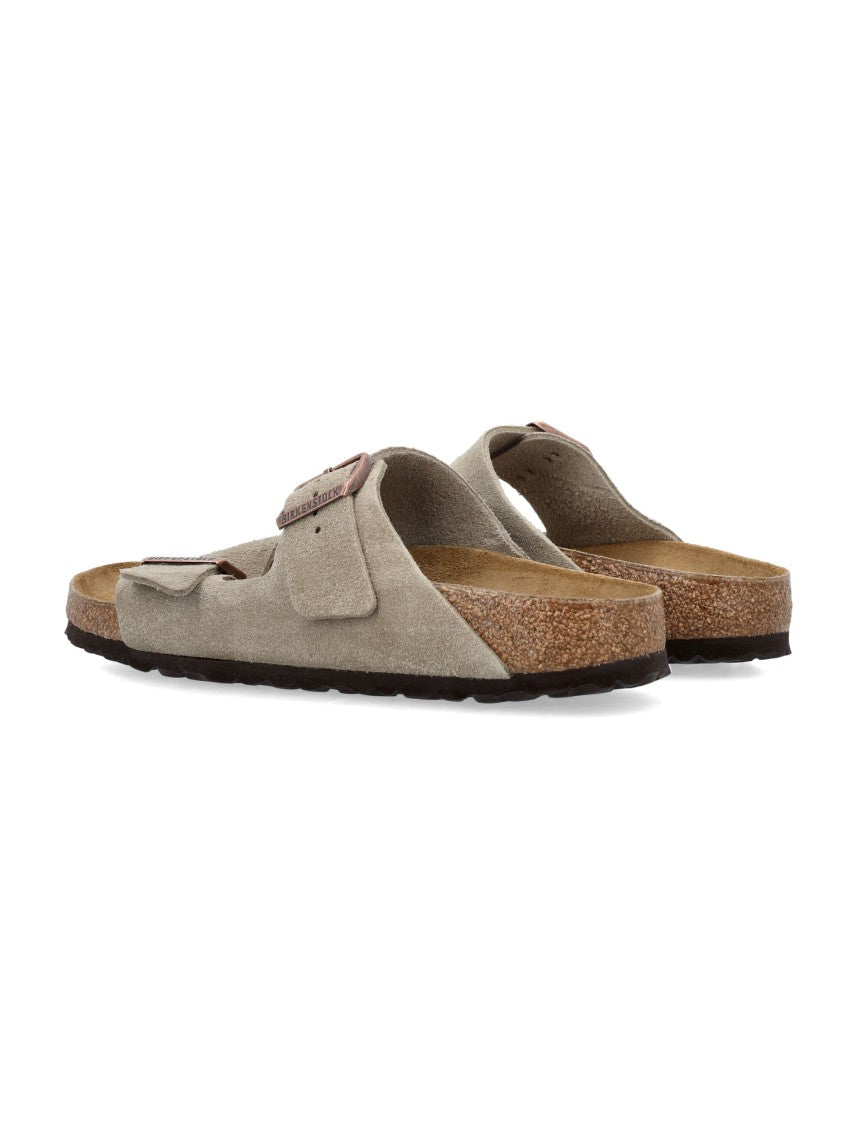 Birkenstock Arizona Suede Flat Sandals In Taupe