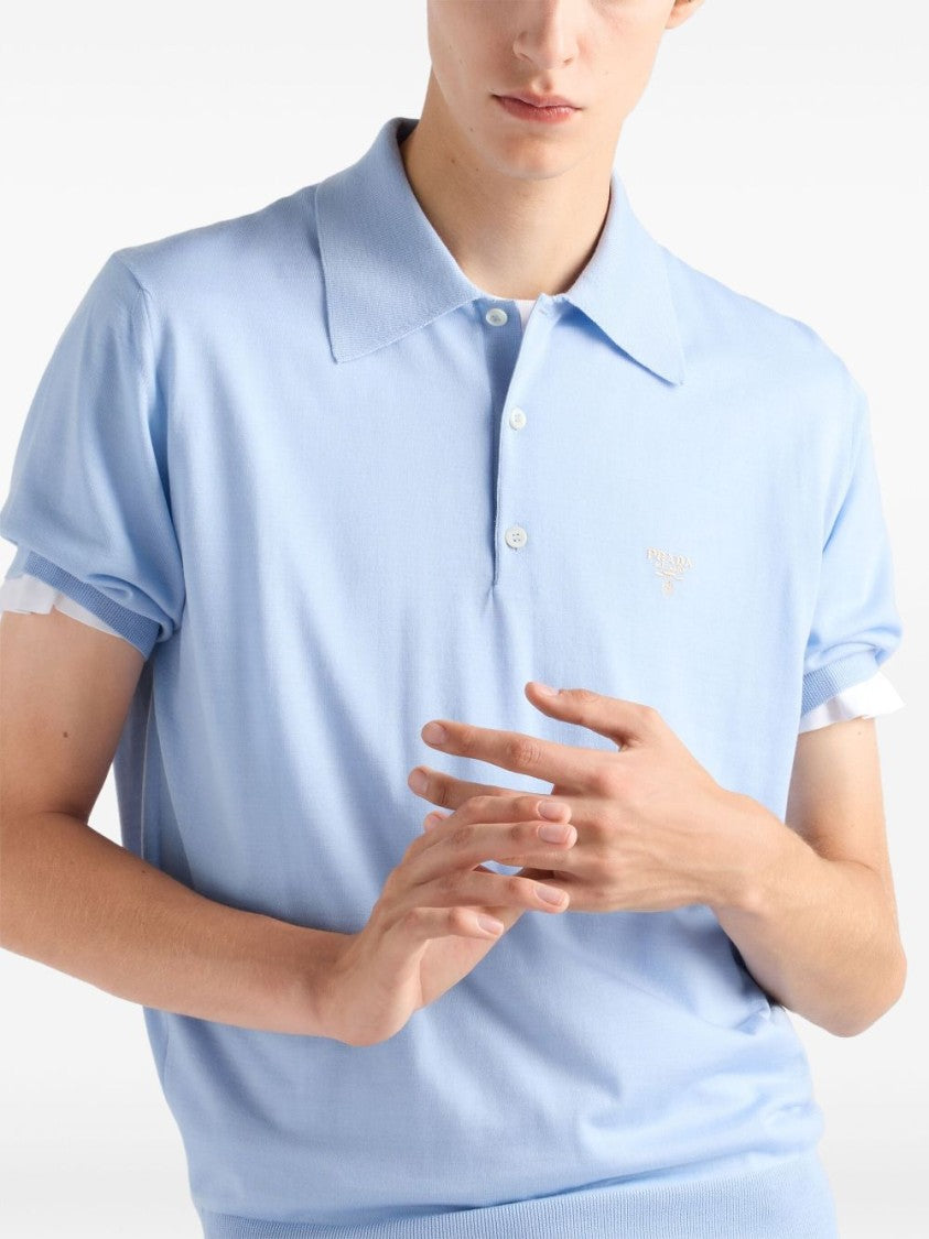 Prada Short-Sleeved Polo Shirt With Embroidered Logo And Tailored Fit