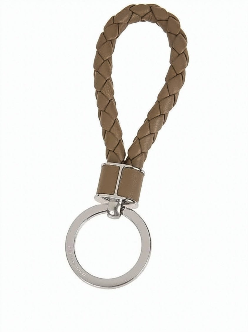 Bottega Veneta Braided Lambskin Leather Keyring With Polished Metal Ring