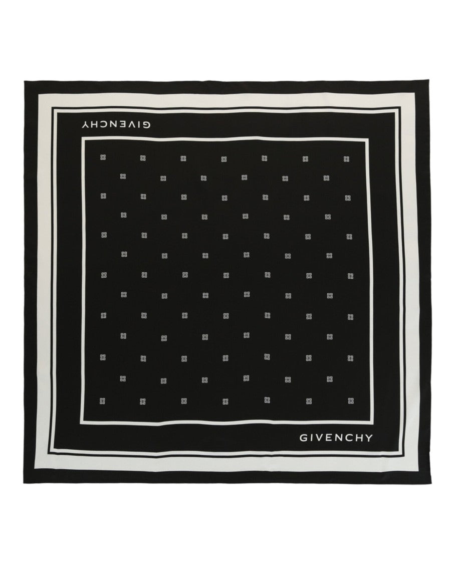 Givenchy Square Silk Scarf With Bold Logo And Striped Trim