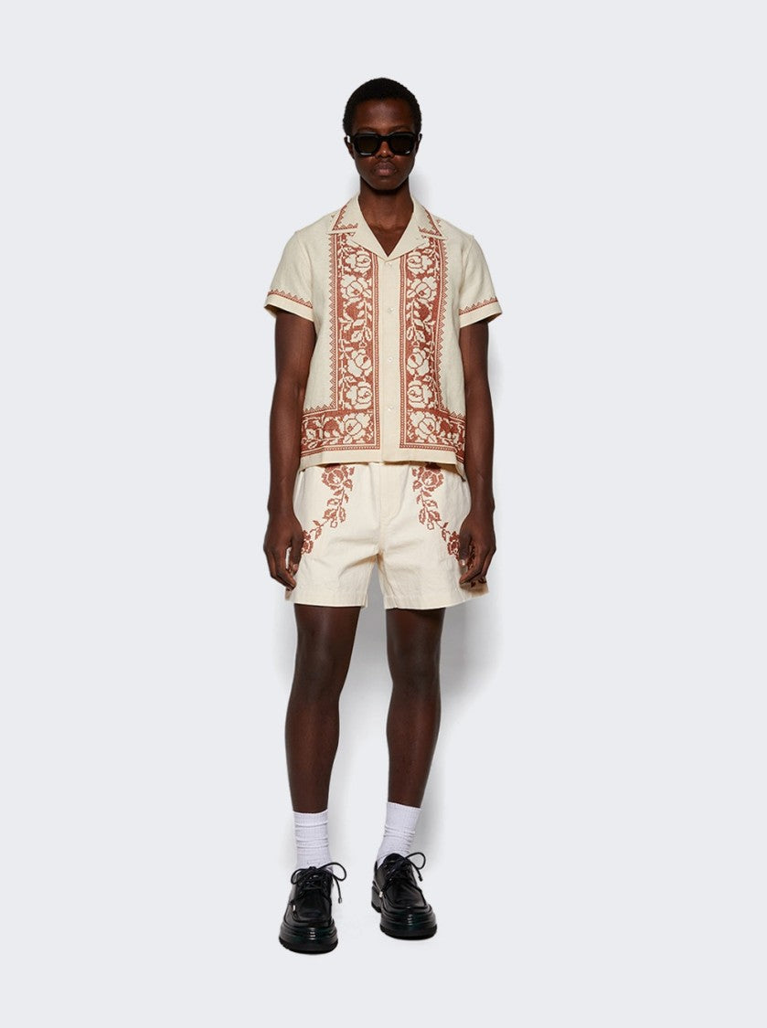 Bode Cross Stitched Rose Garland Shorts