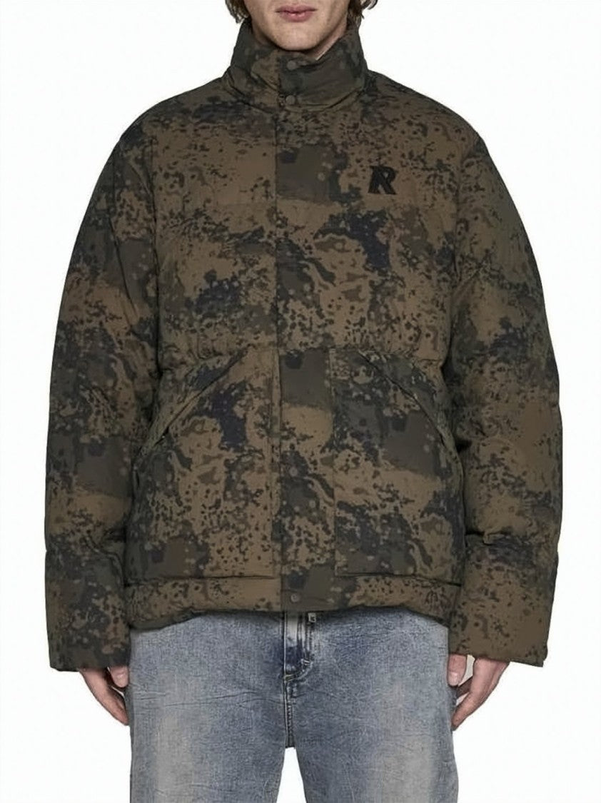Represent Puffer Jacket With High Collar And Camouflage Pattern