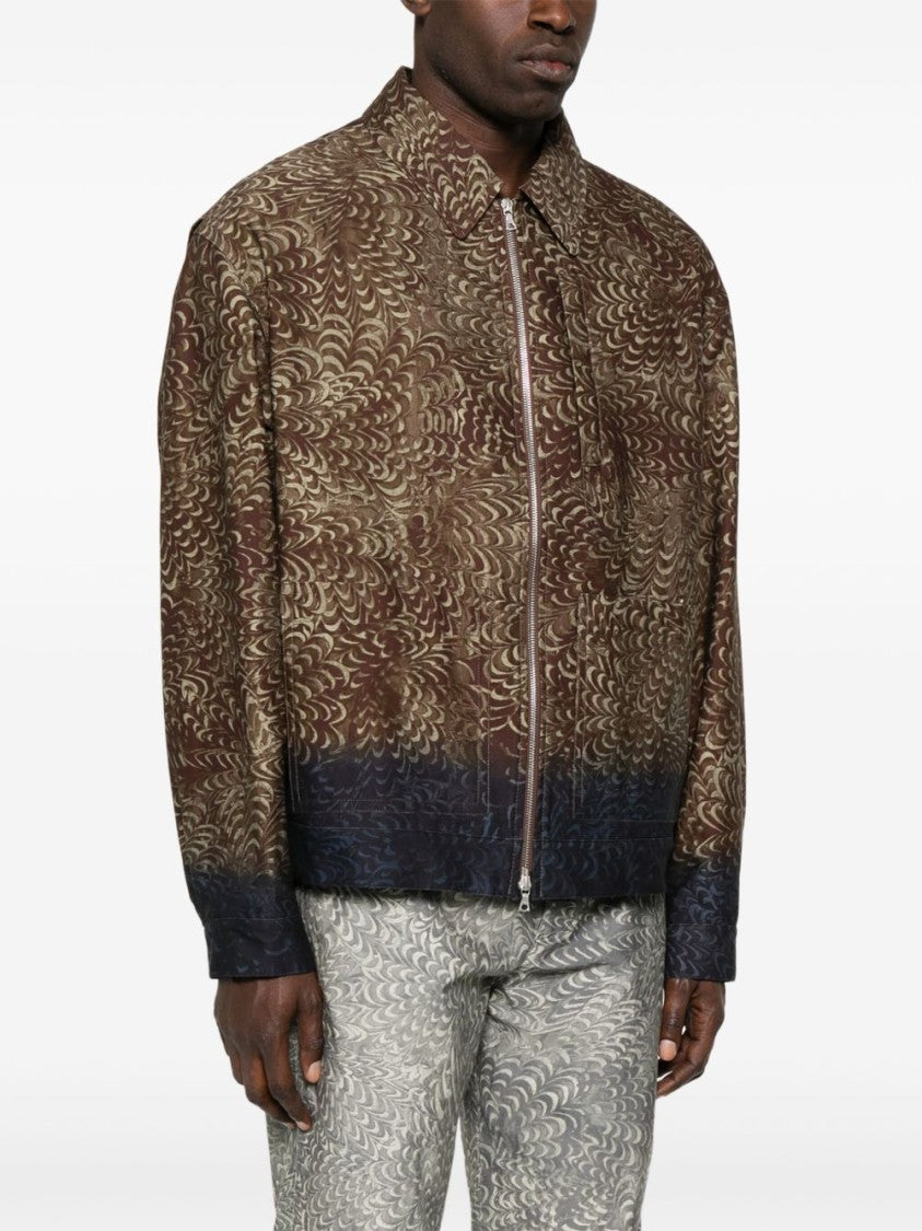 Dries Van Noten Chocolate Brown Jacket With Feather-Like Pattern