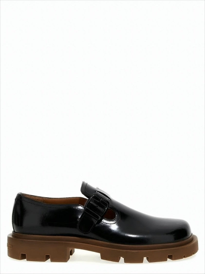 Maison Margiela Polished Black Calf Leather Loafers With Buckle Strap