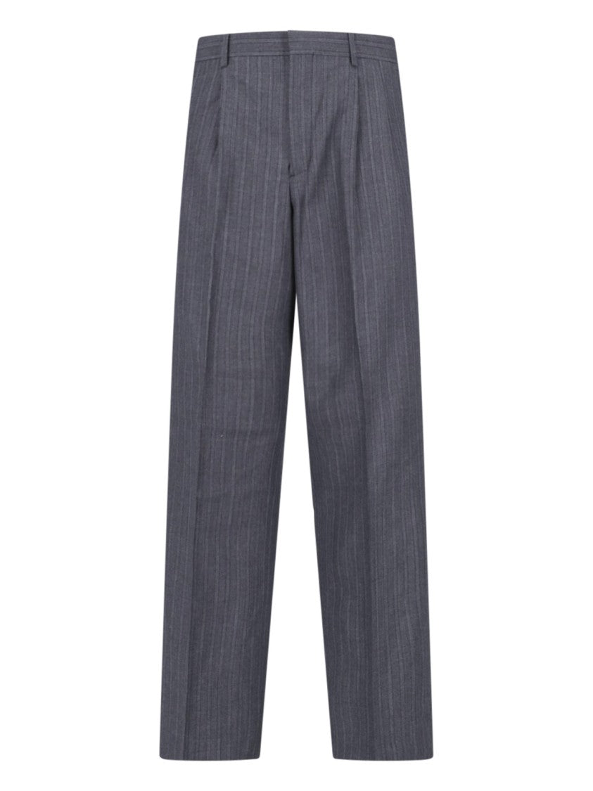 Sunflower Grey Mid-Rise Tailored Wool-Blend Pinstripe Trousers