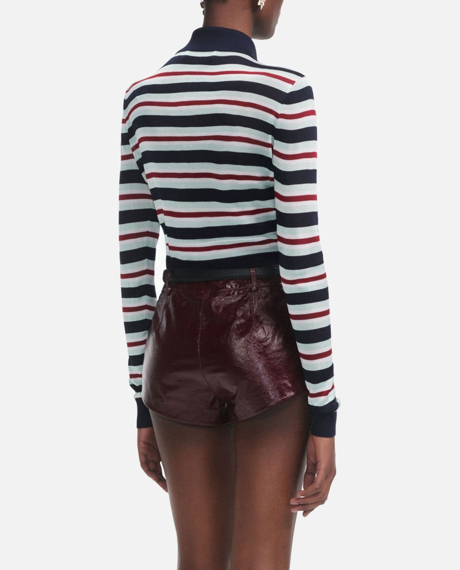 Self-Portrait Navy Striped Viscose Knit Top