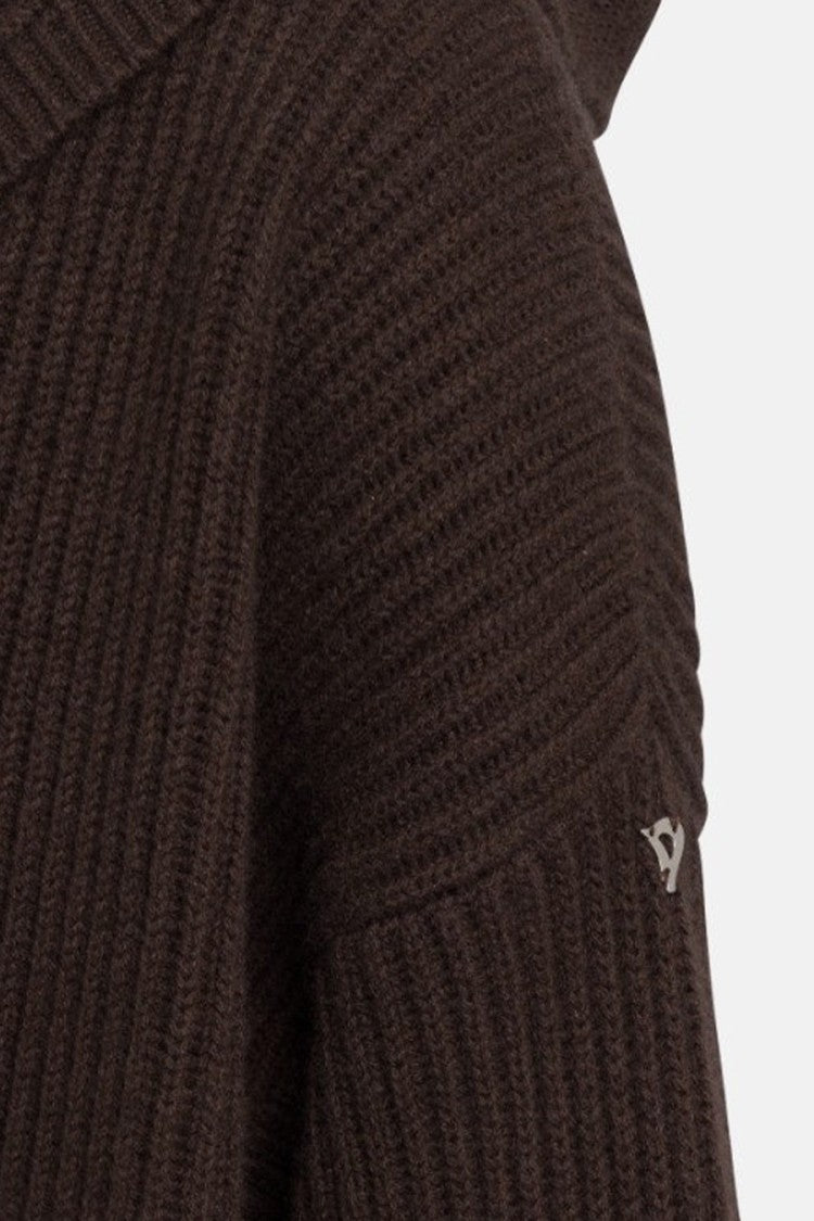 Dondup Dark Brown Chunky Ribbed Hooded Wool Cardigan