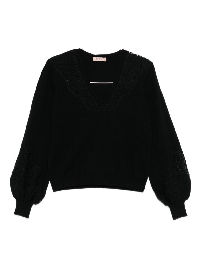 Twin-Set Timeless Black Sweater With Round Neckline