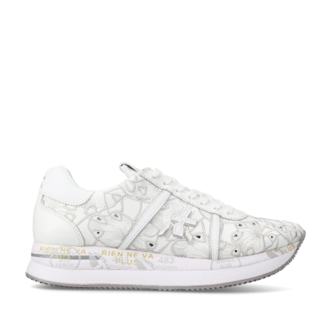 Premiata White Lasered Leather Conny Sneakers