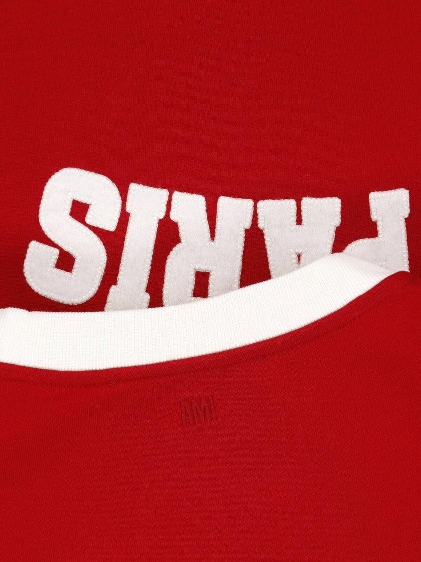 Ami Paris Red Cotton Contrast Logo T-Shirt