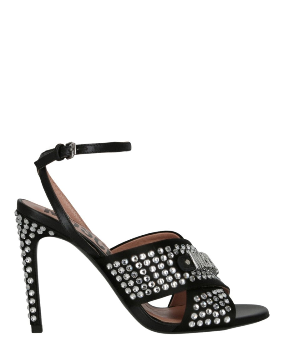 Moschino Satin Crystal Embellished Heel Sandals