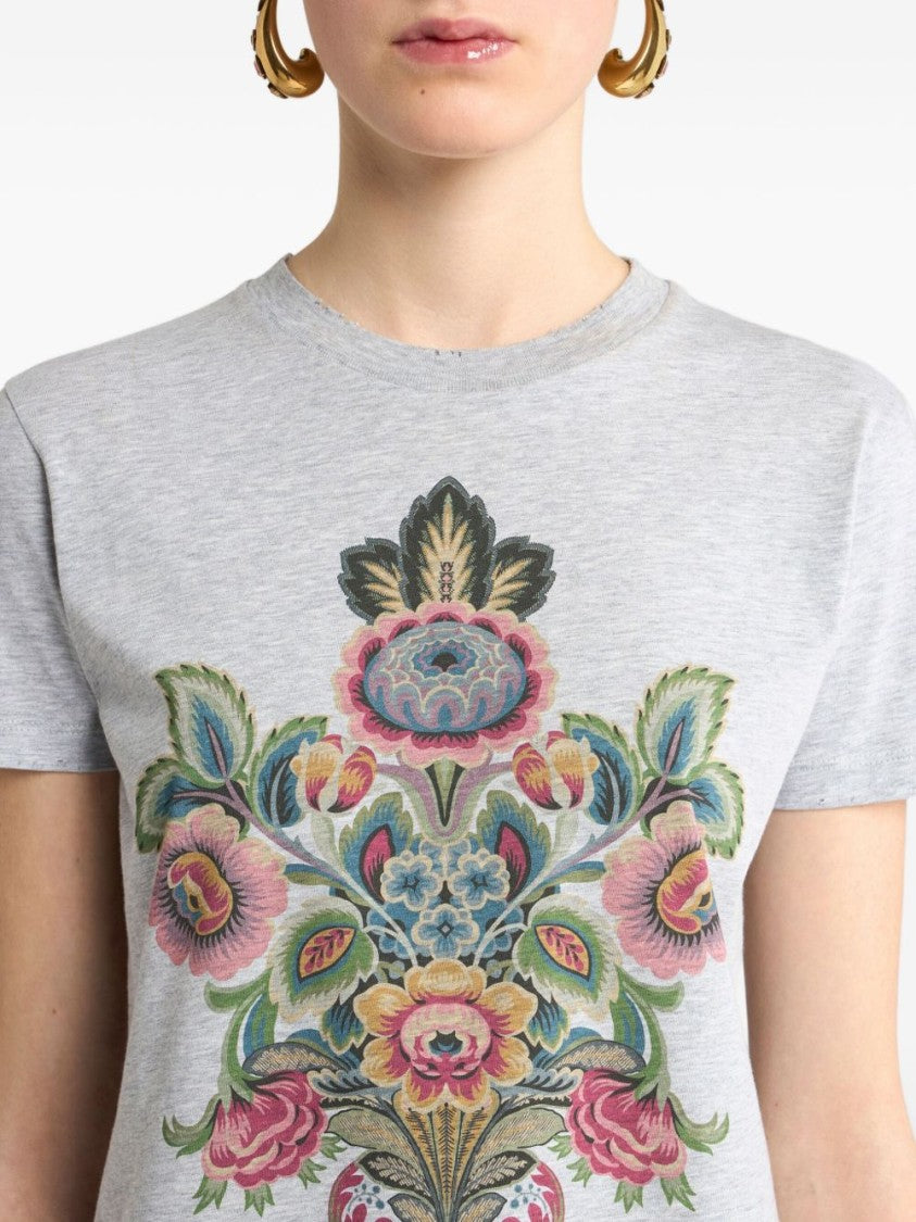 Etro Artistic Floral Print Cotton T-Shirt