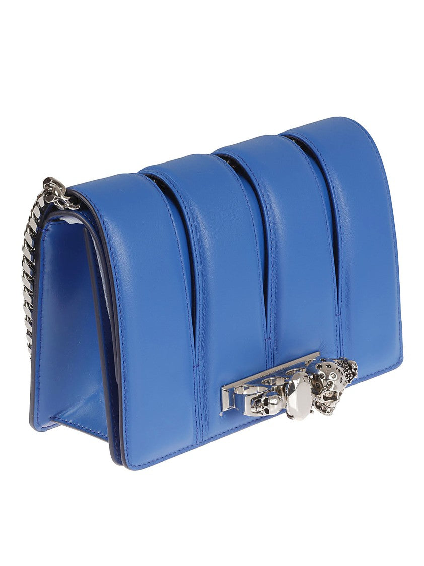Alexander Mcqueen Rectangular Blue Leather Bag With Silver-Tone Chain Strap
