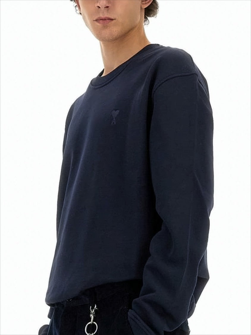 Ami Relaxed Fit Long-Sleeve Cotton Top With Ribbed Cuffs