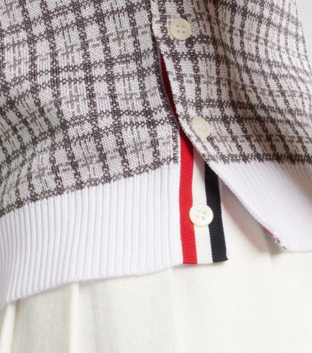 Thom Browne Checkered Knit Sleeveless Top With Pointed Collar