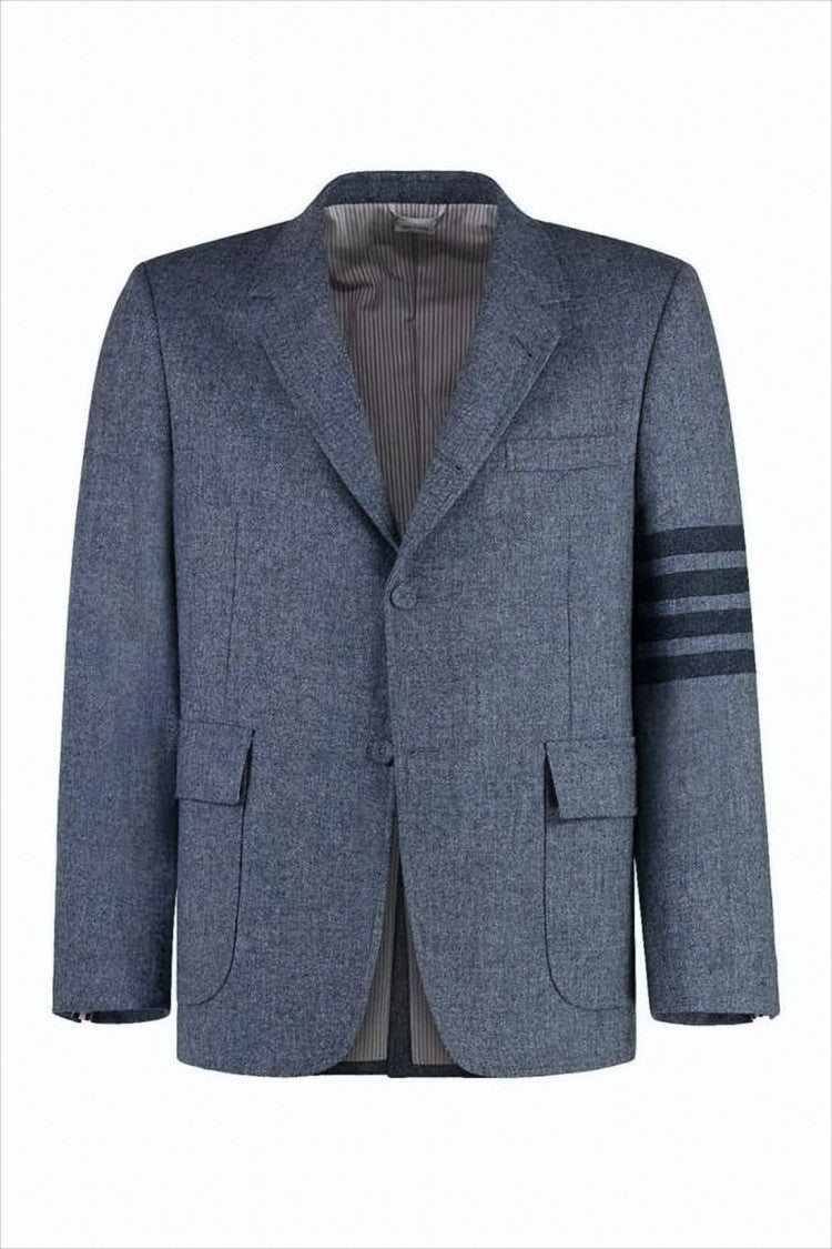 Thom Browne Tailored Wool Suit Jacket With Notch Lapel And Signature Stripe
