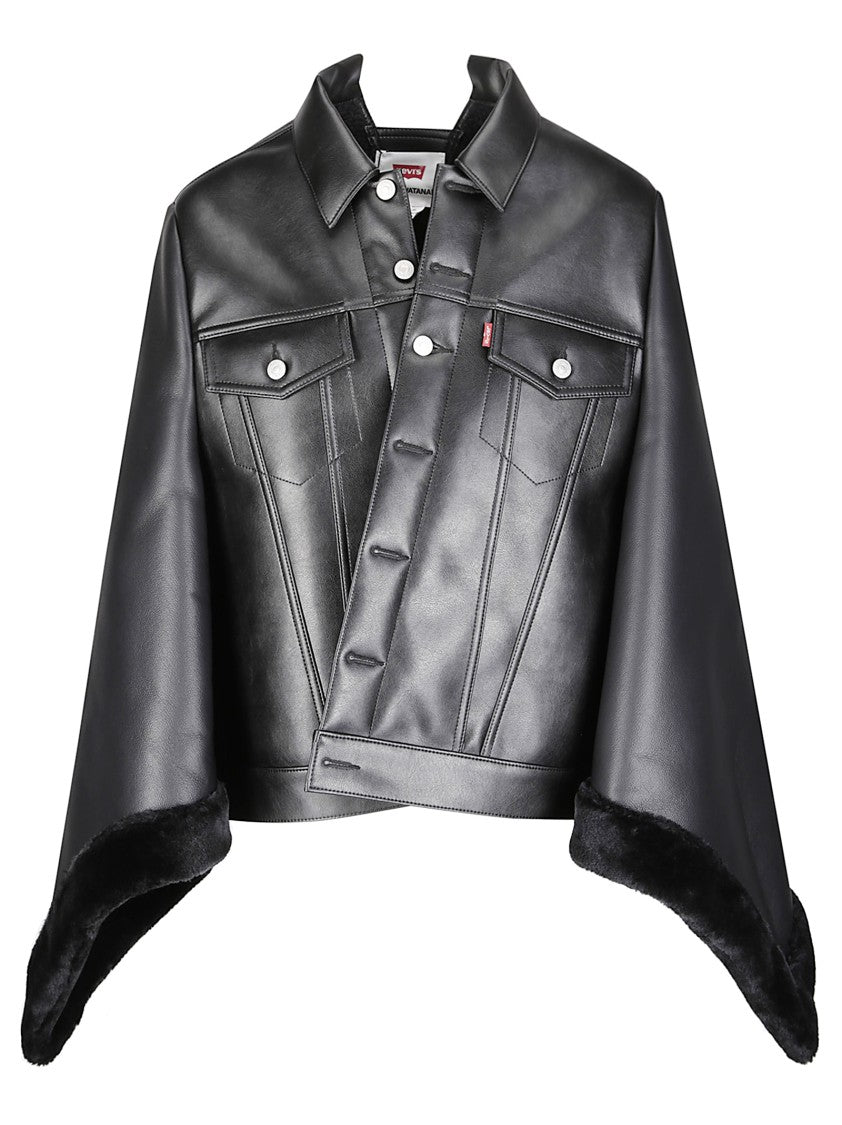 Junya Watanabe Asymmetrical Denim-Effect Jacket With Plush Fur Accents