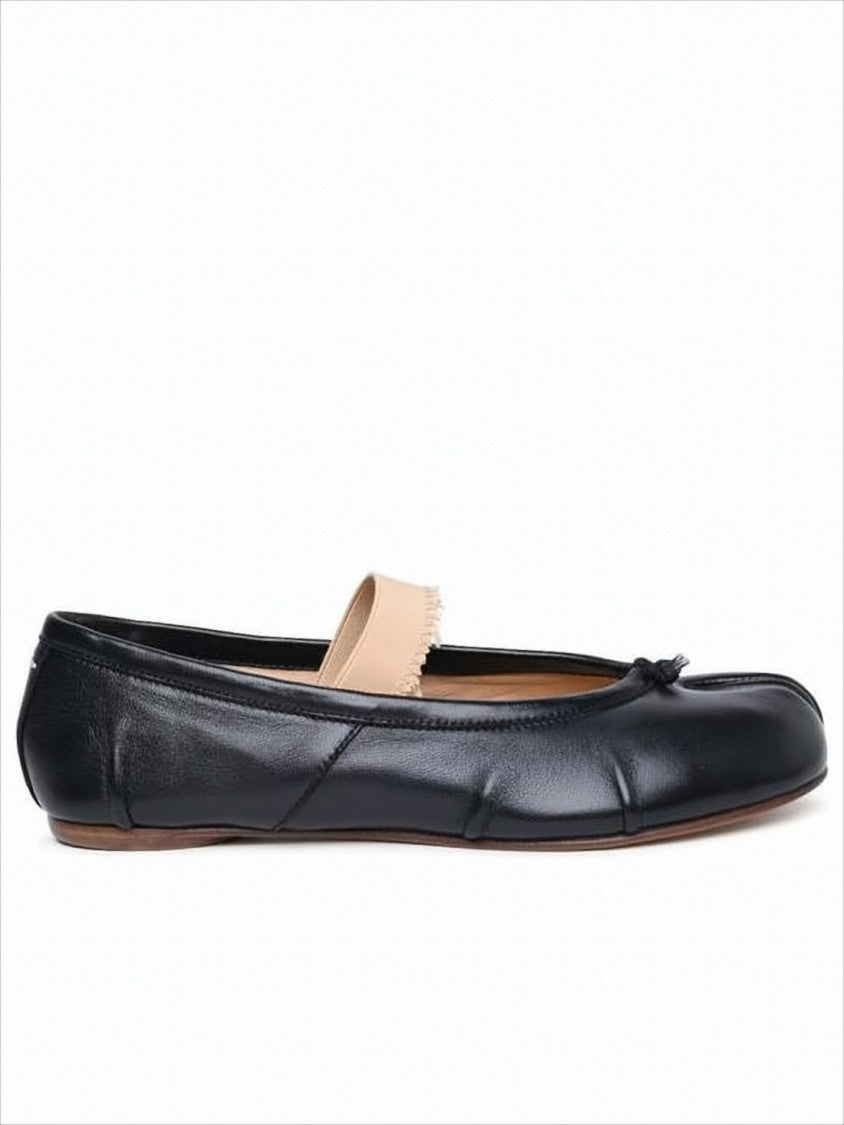 Maison Margiela Split-Toe Black Lambskin Flat Shoes With Bow Detail