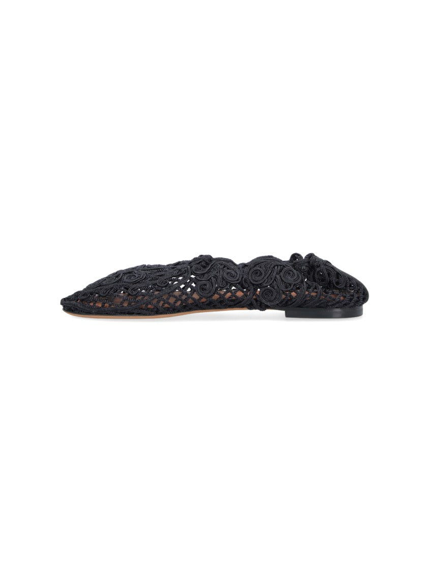 Odissi Black Pointed Toe Swirling Openwork Flats
