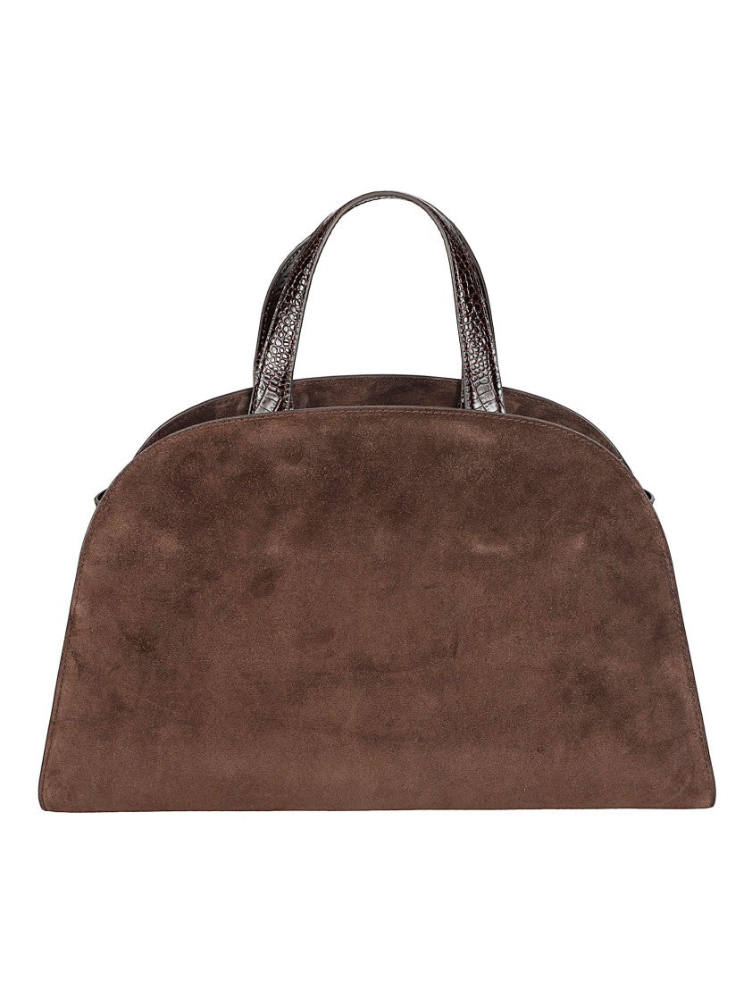 Tory Burch Romy Structured Brown Suede Bowling Bag