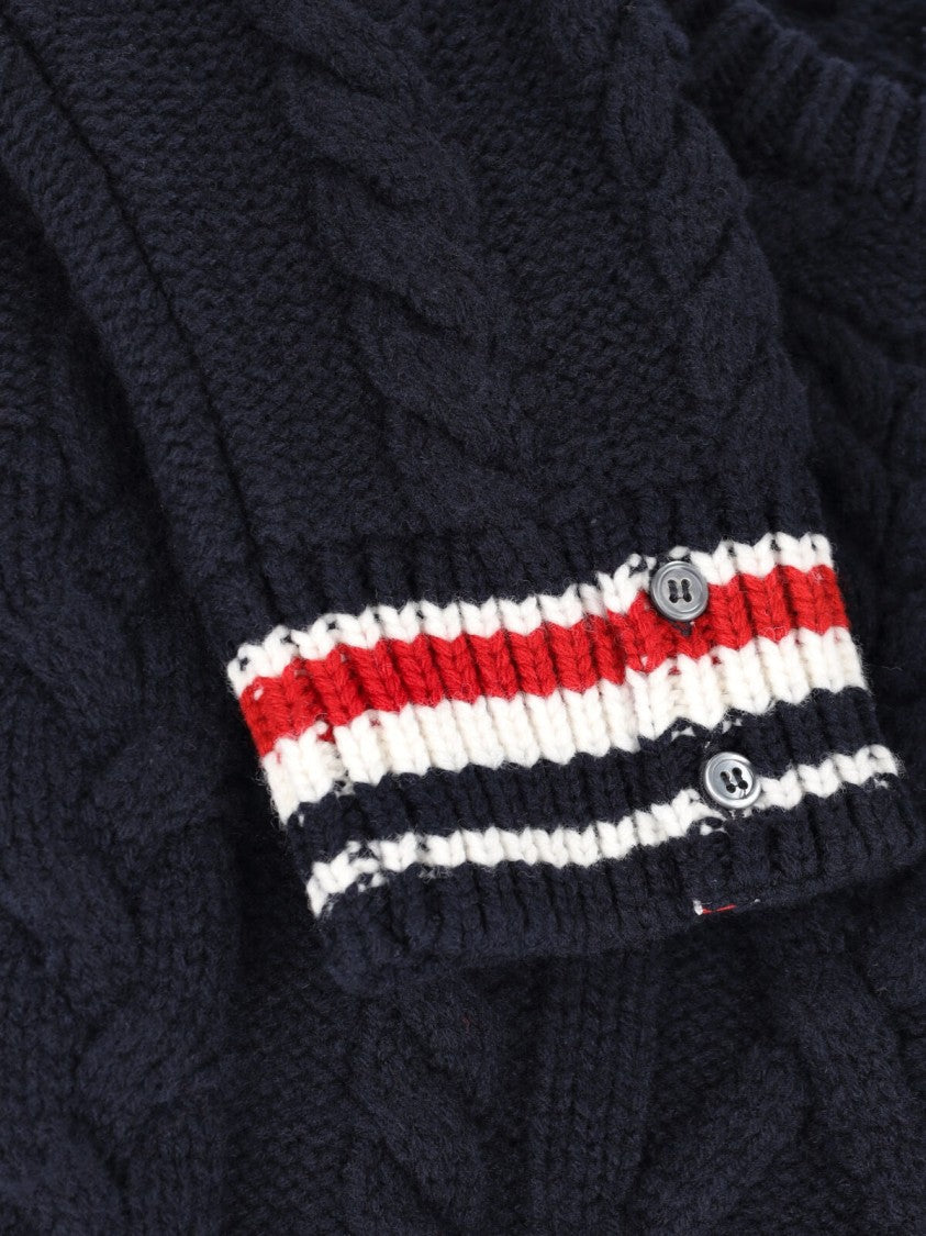 Thom Browne Blue Cable Knit Virgin Wool Sweater