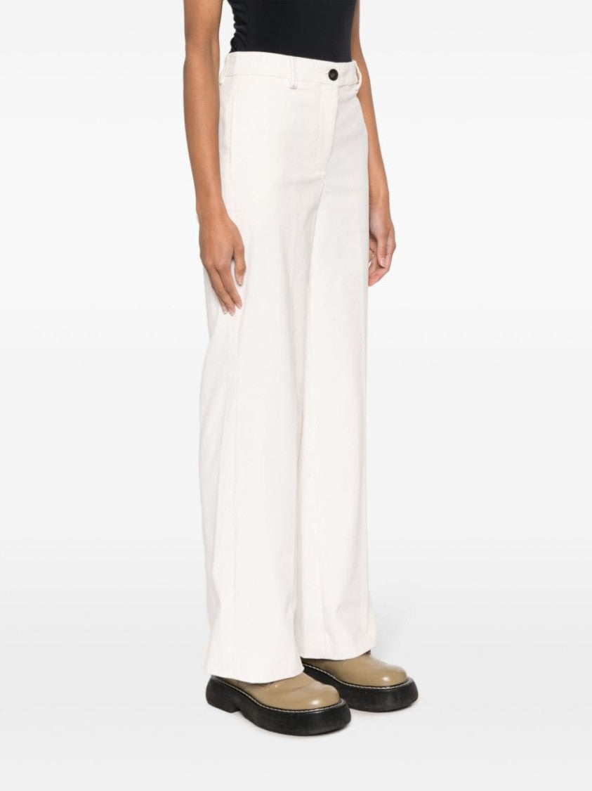 Lorena Antoniazzi Corduroy High-Waist Wide-Leg White Trousers
