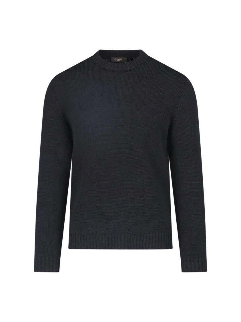 Zanone Black Ribbed Detail Crewneck Wool Sweater