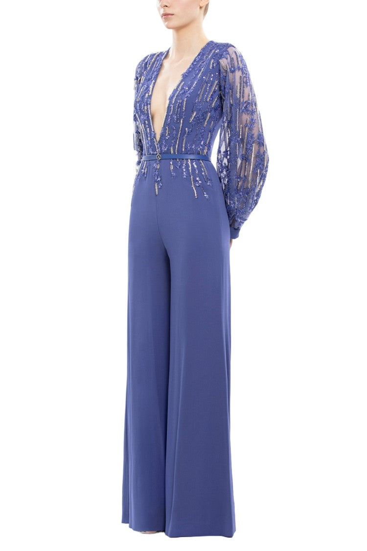 Saiid Kobeisy Crepe Beaded Jumpsuit